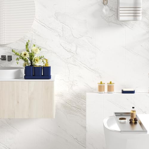 XLHOMO Bathroom Accessory Set - Gorgeous Bathroom Set, 7PC Blue Bathroom Set, Soap Dispenser, Toothbrush Holder, Qtip Holder Set, Bathroom Sets Complete, Bathroom Sink Set for Home Decor - style: Navy Blue&Gold