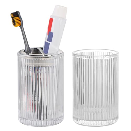 Clear Toothbrush Holders for Bathrooms, 2pcs Glass Toothbrush Holder and 12oz Bathroom Tumbler Cup Set, Silver Tooth Brush and Toothpaste Organizer for Bathroom Vanity Countertop - color: Clear Silver