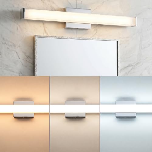 URSOLA 36" Modern LED Bathroom Light Fixtures, Chrome 3CCT Dimmable Bathroom Vanity Light Over Mirror, Bathroom Vanity Bath Bar Lights with Double Layer Acrylic Shade - color: Chrome, size: 36inch