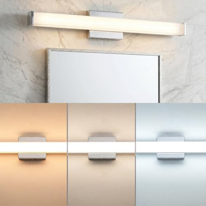 URSOLA 36" Modern LED Bathroom Light Fixtures, Chrome 3CCT Dimmable Bathroom Vanity Light Over Mirror, Bathroom Vanity Bath Bar Lights with Double Layer Acrylic Shade - color: Chrome, size: 36inch