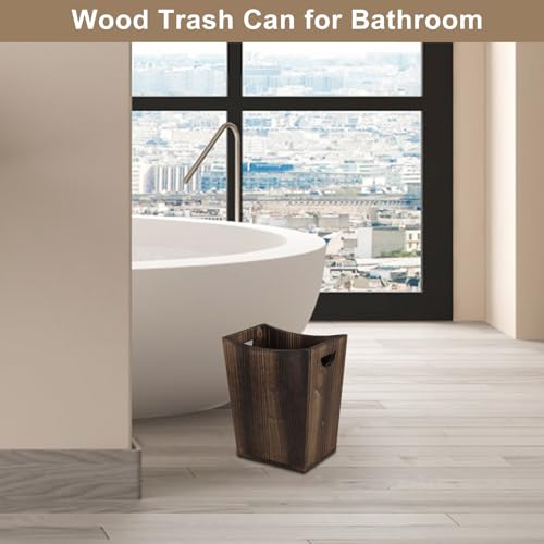 SEHERTIWY Wood Trash Can, Farmhouse Wastebasket Bin for Bathroom, Office, Bedroom, Living Room, Small Square Rustic Garbage Container (Wood-Brown) - color: Brown