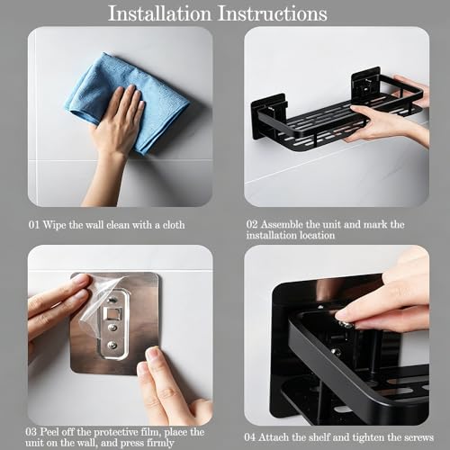 Wall-mounted Shower Rack, Large Capacity, No-drill Installation, Floating Shelf for Bathroom and Kitchen, Space-saving, Easy to Install, Used to Store Toiletries, Cosmetics and Miscellaneous Items