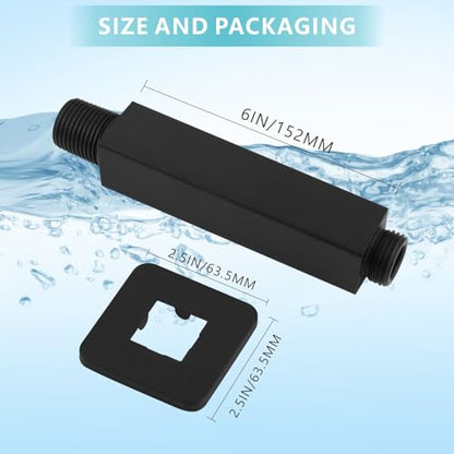 Ceiling Mounted Shower Arm with Flange, Universal Connection 1/2 NPT Straight, Made of Thicken Stainless Steel, Square Extension Arm for Fixed Rain Shower Head(6 Inch,Matte Black) - color: Matte Black, style: 6 Inch