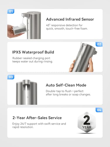 Automatic Foaming Soap Dispenser Touchless, 0.2s Fast Sensor, USB-C Rechargeable, Smudge-Resistant Stainless Steel, Hand Soap Dispenser for Bathroom, Kitchen, Hotel, Silver - color: Stainless Steel (Sliver)