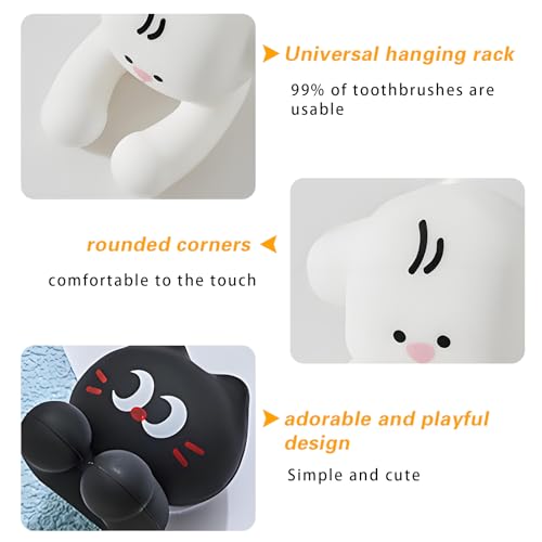 2 PCS Kids' Bathroom Toothbrush Holder,Suction Mount Silicone Toothbrush Holder,Cute Cartoon Cat and Dog Design, Perfect for Kids and Families