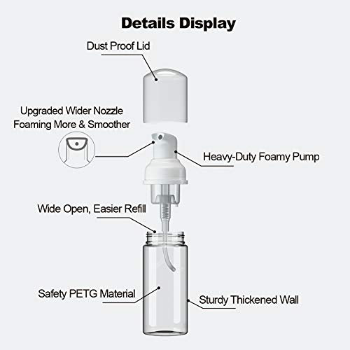 6 Pcs Empty Foam Pump Bottle 2oz/60ml Travel Size Plastic Pump Bottle Soap Bottle Portable Small Hand Sanitizer Dispenser Bottles, Refillable Clear Instant Foaming Bottles for Hand Lotion Shampoo - size: 2oz/60ml