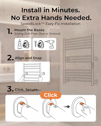 Heated Towel Rack Foldable Smart Dual-Zone APP No-Drill Chrome CA3 - color: Chrome, size: Ultra-13Bar H27.56 x W21.65