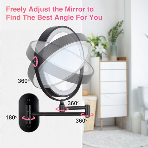 Magnifying Mirror with Lights 1x/15x Rechargeable | 8.5 inch Wall Mounted Lighted Makeup Mirror for Bathroom - color: Black