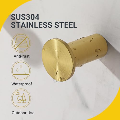 SAYAYO Brushed Gold Towel Hooks for Bathrooms, Heavy Duty Wall Hooks | Modern Coat Hook, SUS 304 Stainless Steel Robe Hook, 4 PCS - color: Gold