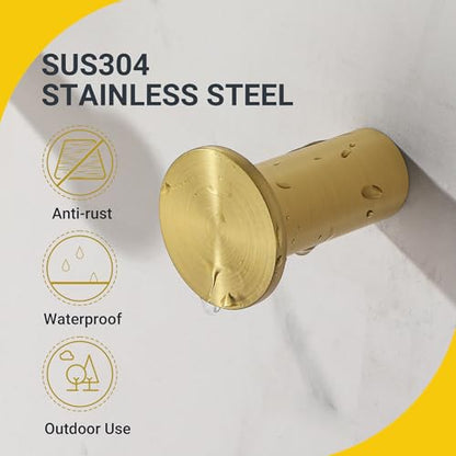 SAYAYO Brushed Gold Towel Hooks for Bathrooms, Heavy Duty Wall Hooks | Modern Coat Hook, SUS 304 Stainless Steel Robe Hook, 4 PCS - color: Gold