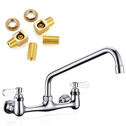 Wall Mount Commercial Sink Kitchen Faucet 8 Inch Adjustable Center | 14 Inch 360 Swivel Spout, Lead-free Brass, For Restaurant Laundry Utility Room, Easy to Install, CUPC NSF Certified - color: A Chrome, size: 14 Inch Spout