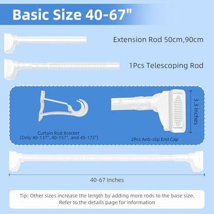 Adjustable Shower Curtain Rod White 40-102" Anti-Rust Non-Slip One-Click Tension Curtain Rod for Bedroom Study Wardrobe - color: White, size: 40-102"