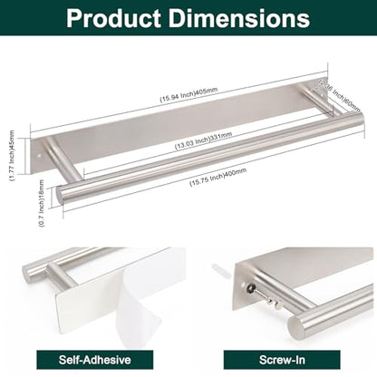 Self Adhesive Towel Bar, 16 Inch Round Towel Racks for Bathroom Wall Mounted SUS304 Stainless Steel Towel Hanger for Kitchen, No Drill or Screw-Mounted Towel Holder (Brushed Nickel) - color: Brushed Nickel