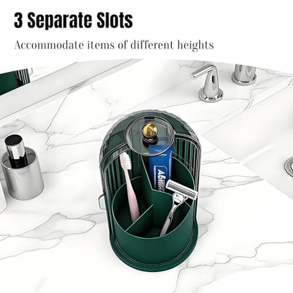 JEESA Dustproof Toothbrush Holder with Cover, All Green | 360° Rotating, 180° Sliding Lid, 3 Slots, Toothbrush Organizer, for Bathroom Countertop - color: All Green