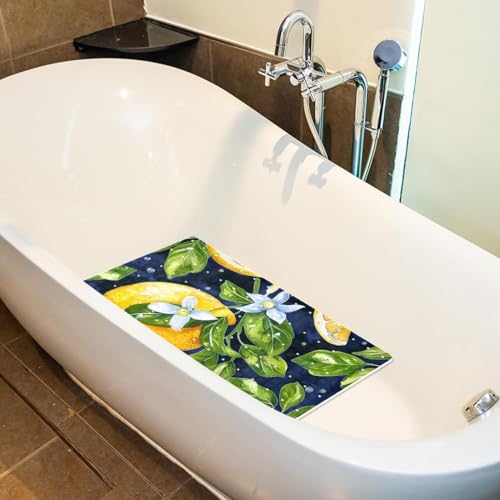 Non Slip Bath Mat for Tub, 15.1 x 26.8 Inch Bathtub Mat Machine Washable Shower Mat with Drain Holes and Suction Cups, Watercolor Seamless Pattern with Lemons - color: Multi 05