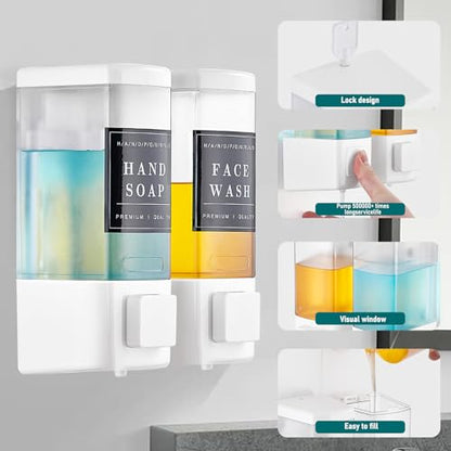 Pollock Shampoo and Conditioner Dispenser 2 Chamber * 500ML | Shower Soap Dispenser Wall Mounted, Body Wash Dispenser No Drill, Refillable Shower Dispenser for Bathroom - color: Blk-zt-53-w2