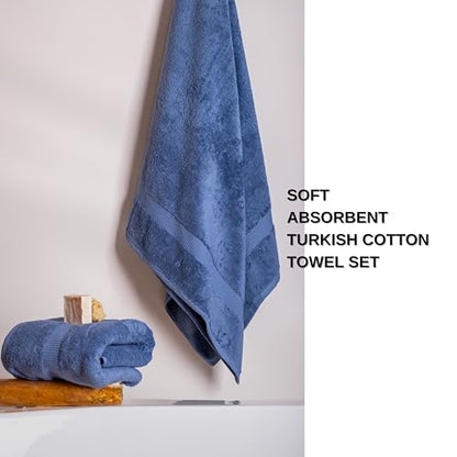 SALBAKOS 100% Turkish Cotton Bathroom Towel Set of 6-Piece, Blue | 630 Gsm Thick Super Soft Highly Absorbent 2 Bath + 2 Hand + 2 Washcloth Towels Sets, Giftable, Hotel Quality, Made in Turkey - color: Blue, size: 6 Piece Towel Set