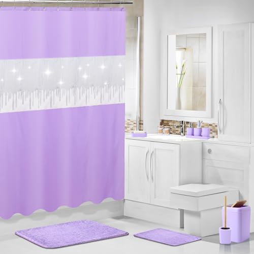 24PCS Bathroom Sets with Shower Curtain and Rugs,Bathroom Sets with Extra Soft and Absorbent Bath Rugs Purple Shower Curtain Set - size: Bath Set+Shower Curtain+Bath Rugs, style: Light Purple