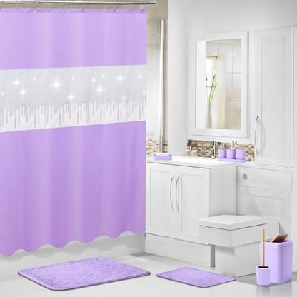 24PCS Bathroom Sets with Shower Curtain and Rugs,Bathroom Sets with Extra Soft and Absorbent Bath Rugs Purple Shower Curtain Set - size: Bath Set+Shower Curtain+Bath Rugs, style: Light Purple