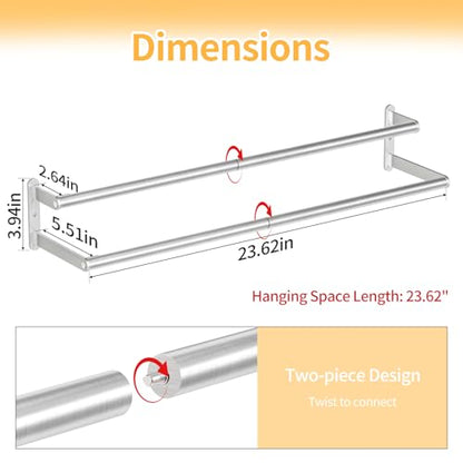 KLJKPA Double Towel Bar, Towel Holder for Bathroom, Brushed Nickel | Towel Rack for Bathroom Wall Mounted, Stainless Steel Double Bath Towel Bar - color: Brushed Nickel