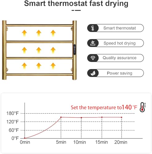 Heated Towel Rack Gold, 4 Bars Towel Warmer Rack for Bathroom Wall Mounted, Timer & Temperature Control Electric Towel Rack (4 Bars Brushed Gold, Plug-in) - color: 4 Bars Brushed Gold, size: Plug-in