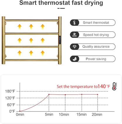 Heated Towel Rack Gold, 4 Bars Towel Warmer Rack for Bathroom Wall Mounted, Timer & Temperature Control Electric Towel Drying Rack (4 Bars Brushed Gold D, Plug-in) - color: 4 Bars Brushed Gold D, size: Plug-in