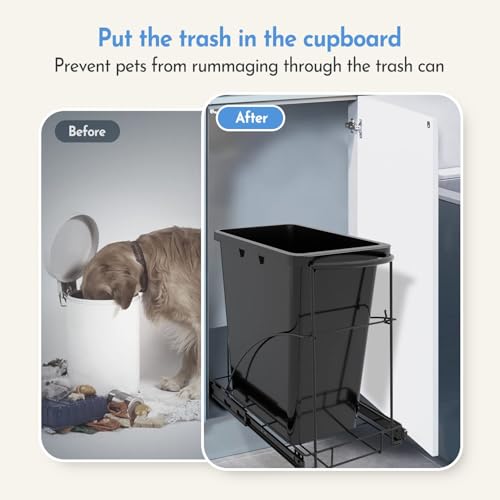 Pull Out Trash Can Under Cabinet, Heavy Duty Under Sink Organizer, Black | Holds 35-40 Qt Can, Smooth Ball-Bearing Slide, Up 100 Lbs Capacity, Requires 13"W X 18"D Cabinet Opening, Can Not Included