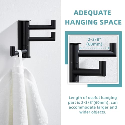 Suyar Swivel Towel Hook with 3 Arms, Bathroom Coat Robe Holder Matte Black | SUS304 Stainless Steel Wall Hook, Space-Saving Design, Holds 3 Towels at Once, Wall Mounted - color: Matte Black, size: 1 Pack
