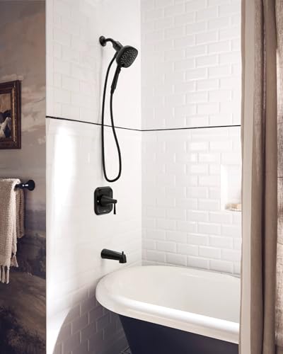 Moen Ronan Matte Black Single-Handle Modern Tub and Shower Faucet with Square Handheld Rain Shower Spray Head Featuring Magnetix, Valve Included, 82022BL - color: Matte Black, style: Square Showerhead