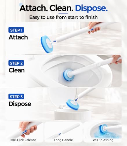 Disposable Toilet Brush and Holder Set with 48 Refills, Toilet Bowl Cleaner | Value Pack;Built-In Cleaner;Cleaner & More Hygienic;Hands-Free Disposal;Fresh Bathroom