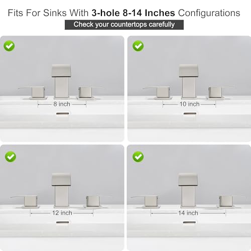 GAGALIFE 8 Inch Waterfall Bathroom Faucets 3 Hole - Brushed Nickel Widespread Bathroom Faucet with Pop-up Drain, Two Handles Bathroom Sink Faucet, Modern Vanity Sink faucets with Supply Lines - color: Brushed Nickel, style: With Drain