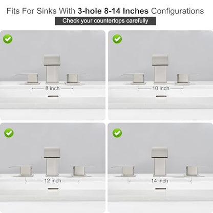 GAGALIFE 8 Inch Waterfall Bathroom Faucets 3 Hole - Brushed Nickel Widespread Bathroom Faucet with Pop-up Drain, Two Handles Bathroom Sink Faucet, Modern Vanity Sink faucets with Supply Lines - color: Brushed Nickel, style: With Drain