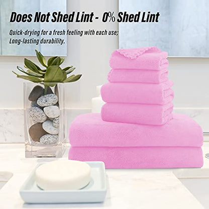 MOONQUEEN Ultra Soft Microfiber Coral Velvet Towel Set - Quick Drying - 2 Bath Towels, 2 Hand Towels, 2 Washcloths - Frozen Berry, 6 Pcs - color: Frozen Berry