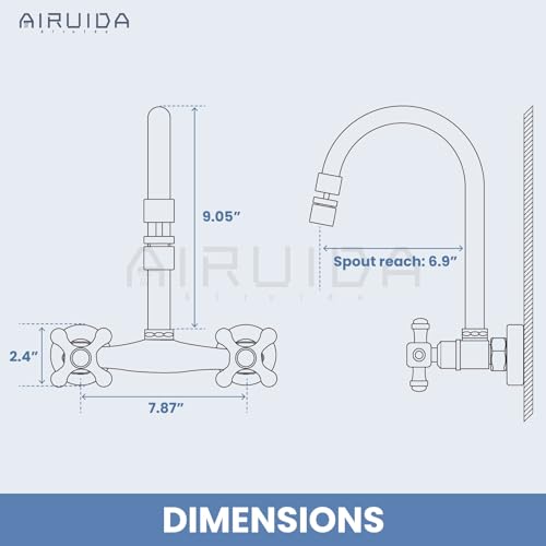 Airuida Matte Black Wall Mounted Kitchen Faucet,Utility Sink Faucet | 8 Inch Adjustable Center,360° Swivel Spout,Wall Mount Commercial Faucet,Double Cross Handle - color: Matte Black