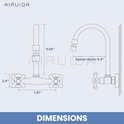 Airuida Oil Rubbed Bronze Wall Mounted Kitchen Faucet,Utility Sink Faucet | 8 Inch Adjustable Center,360° Swivel Spout,Wall Mount Commercial Faucet,Double Cross Handle - color: Oil Rubbed Bronze
