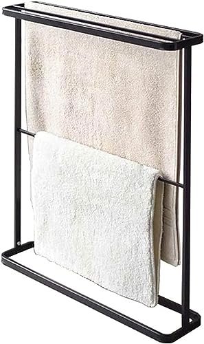 Freestanding Towel Rack with 5 Rails for Small Bathrooms Kitchens and Hotels-Black-63x18x76cm - color: Black