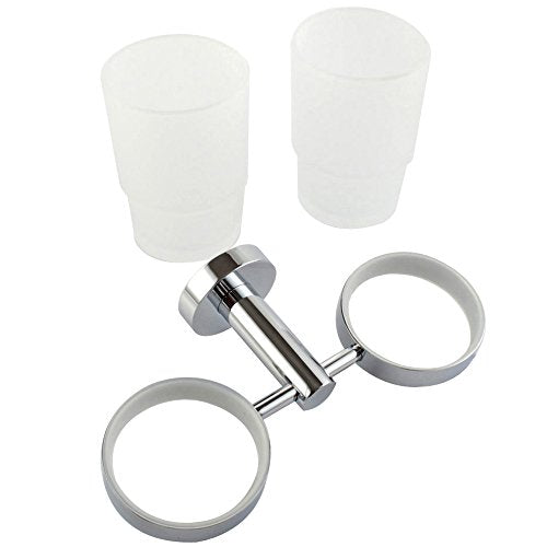 Double Toothbrush Holder, Angle Simple Stainless Steel Toothbrush Holder Rinsing Cups Drinking Glass Toothbrush Mug Hanger Toothpaste Razor Holder Bathroom Accessories, Chrome - color: Chrome