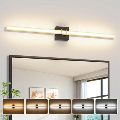 Modern Black and Brass Vanity Light Bar 40 Inch, 30W 5CCT Dimmable Bathroom Light Fixtures LED Wall Lighting Fixture - color: Black+Brass, size: 40 inch