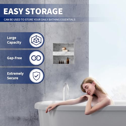 Shower Niche 16" x 16" Black, Tile Ready Insert with Shelf | Recessed Shower Wall Niche, Removable Shelf, Tile Ready Insert, Built-in Bathroom Storage Box, Waterproof, Easy Install