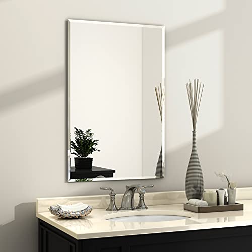 36x24 Frameless Beveled Rectangle Bathroom Mirror | Tempered - color: Rectangular, size: 36"L x 24"W