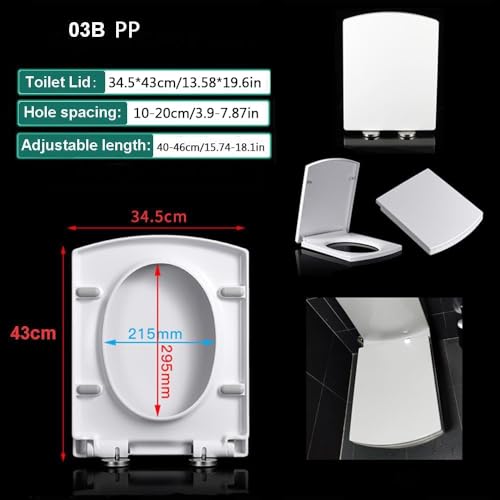 Quick Release Rectangular Soft Close Toilet Seat with Easy Cleaning, Top Fixing & Adjustable Hinges, White Plastic Cover, 03b - size: 03b