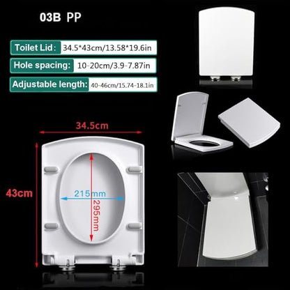 Quick Release Rectangular Soft Close Toilet Seat with Easy Cleaning, Top Fixing & Adjustable Hinges, White Plastic Cover, 03b - size: 03b