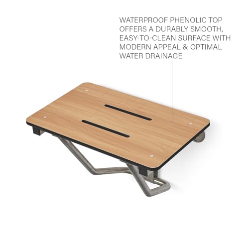 18" x 15" Teak Folding Wall Mount Shower Seat Bench, ADA Compliant - color: Teak, size: 18 inch