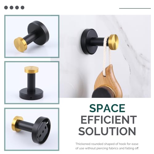 Angle Simple Bathroom Towel Hook, Robe Towel Holder, Black and Gold | Quality Rustproof Stainless Steel, Thick Round Hook for Shower Closet Kitchen Entryway, Hang Bathrobes Hats Bags, Wall Mount - color: Black & Gold, size: 1 Pack