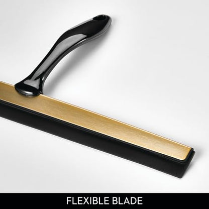 iDesign Bathroom Shower Squeegee, Black/Soft Brass | Wall Hook Included - color: Black/Soft Brass, style: Pack of 1