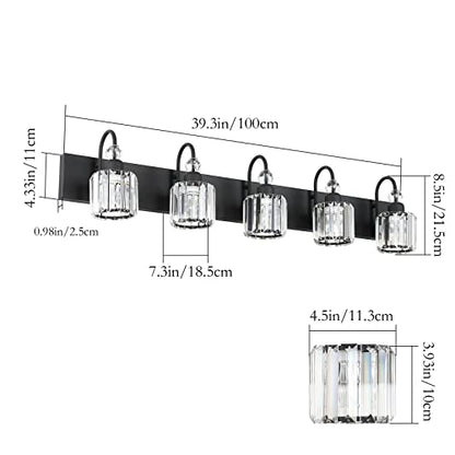 Ralbay Modern Crystal Black 5-Light Bathroom Vanity Light, Matte Black Crystal Bath Wall Light Fixtures - color: Round-Black, size: 5-light