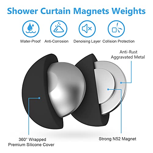 VANZAVANZU 5 Pairs Shower Curtain Weights, Silicone Wrapped Magnets, Heavy Duty Magnets Prevent Curtain Liner from Blowing, Rust-Free, Black - color: Black, size: 1.2"W x 1.2"L (Pack of 5)