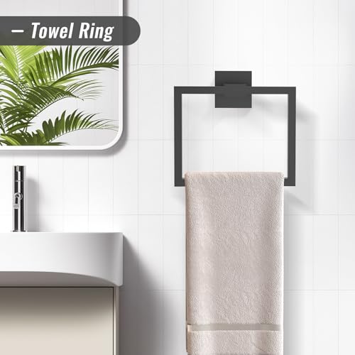 YACVCL 5 Pieces Matte Black Bathroom Hardware Accessorie Set 23.6 Inch Towel Bar Set SUS304 Stainless Steel Towel Rack&Holder Set for Bathroom,Toilet Paper Holder with Shelf Wall-Mounted - color: 5 Pcs Matte Black