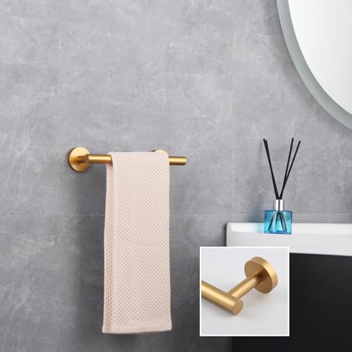 GERZWY 9-Inch Bathroom Towel Bar Gold Stainless Steel Bath Hand Towel Holder Modern Round Style Wall Mount AG1101C23-BE - color: Gold, size: 9 Inch (Pack of 1)