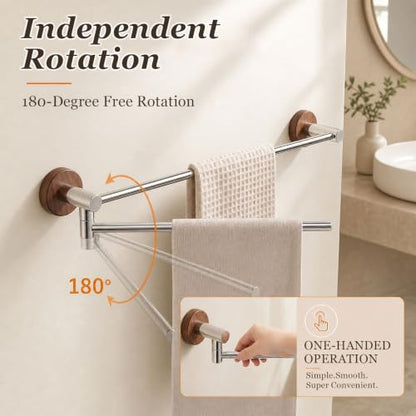 Bathroom Towel Bars, 23-Inch Rustproof SUS304 Stainless Steel Towel Racks, 2-Arm 180° Rotating Wall-Mount Drying Bar for Bathroom & Kitchen, Space-Saving(1 BAR,60cm/23.6in) - color: 1 Bar, size: 60cm/23.6in